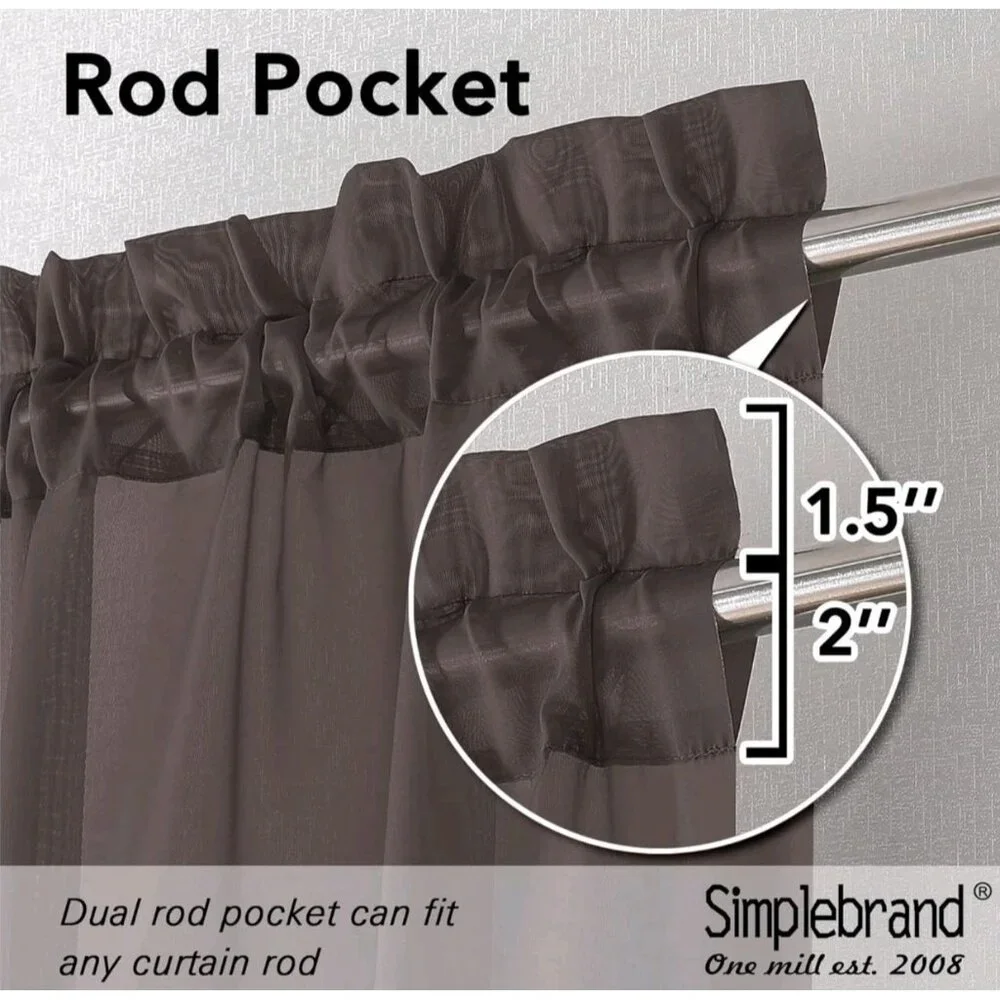 3 Simple Brand Jacquard‎ Sheer Curtains 40 x 84 Brown Chocolate Set of 3 New S2